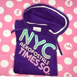 Purple long sleeve hoodie sweatshirt NYC Time Square logo sz XL girls pre-loved